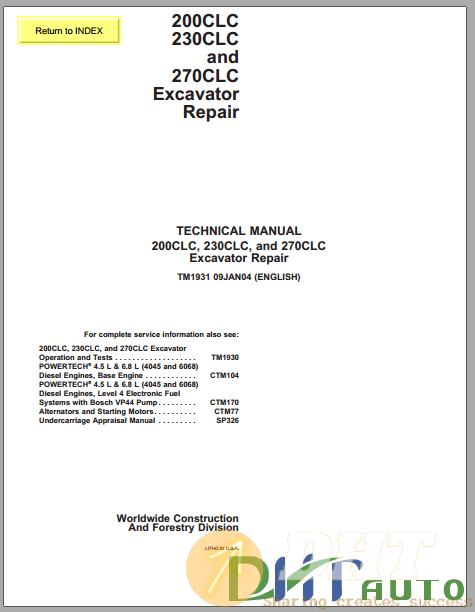 John Deere 200CLC, 230CLC, and 270CLC Excavator Repair Manual.png