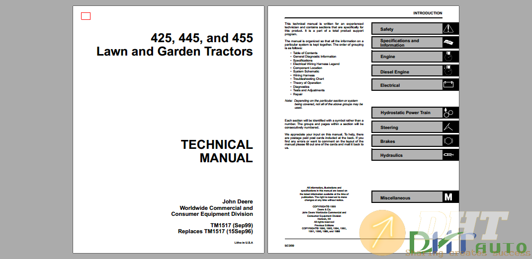 Join Deree 425, 445, and 455 Lawn and Garden Tractors Technical Manual.png
