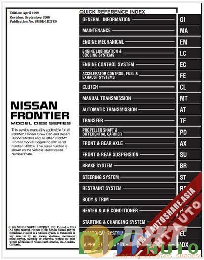 Nissan Frontier 2000 Factory Shop Manual | Automotive Software, Repair ...