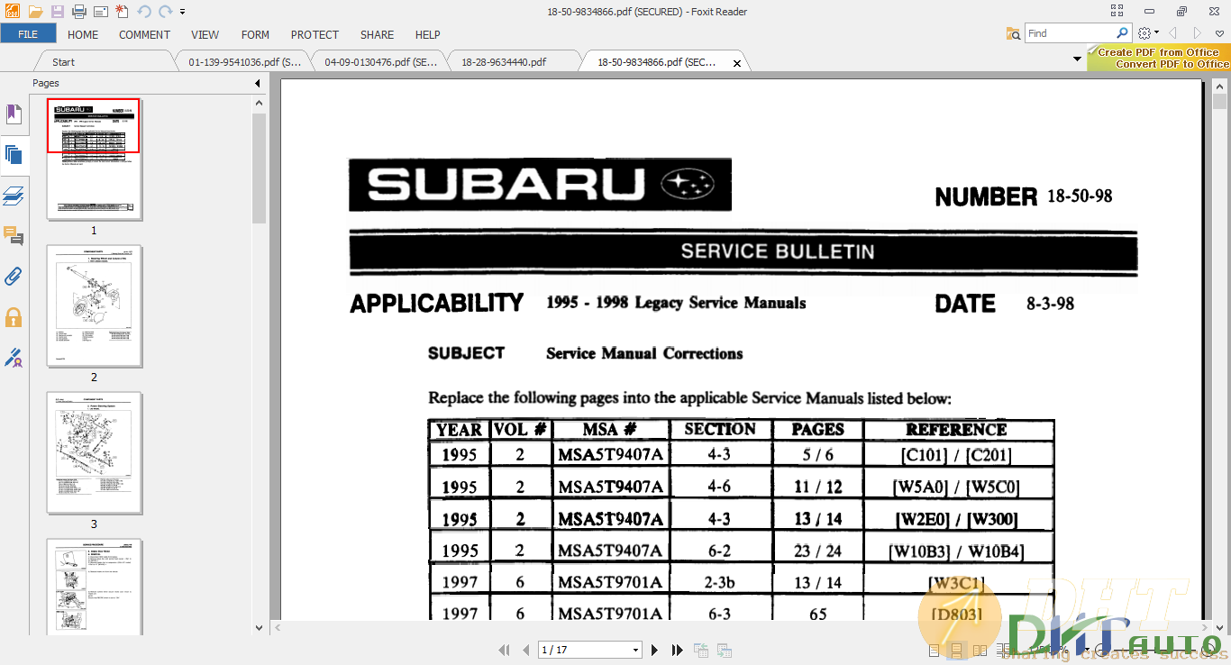 Subaru Legacy 1996 - Tech Service Bulletin 1.png